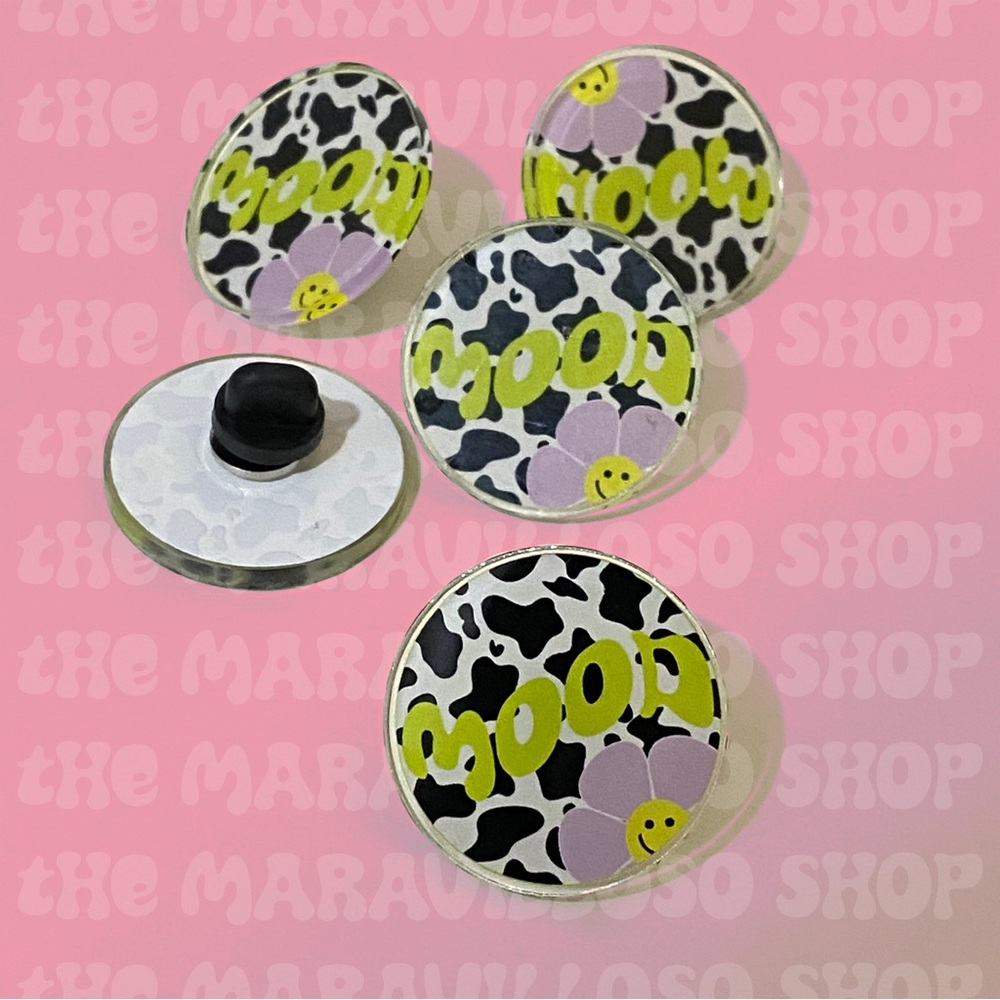 🪅3/$15🪅 “MOOD” Flower & Cow Print Acrylic Pin
